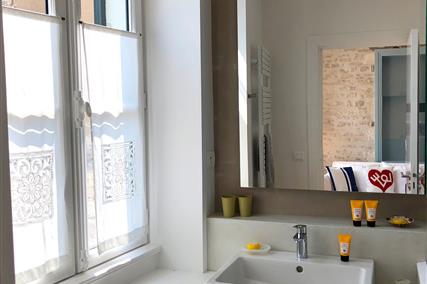 elegant room with bathroom with shower